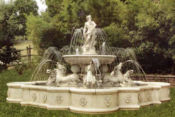 Large Marble Estate Fountain with Statues and Pool